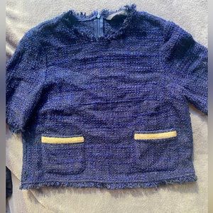 Zara navy tweed Chanel style top - size M good condition